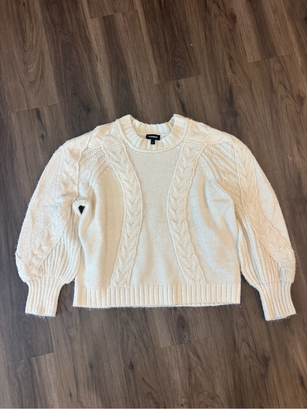 Express Cream Cable Knit Crewneck Sweater